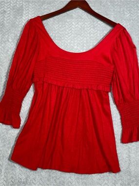 VTG Victoria's Secret Moda Intl Red Smocked Babydoll Bra Top 3/4 Sleeve M